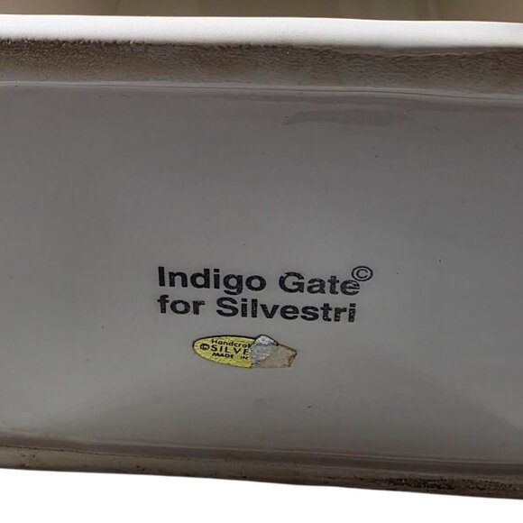 Ceramic Cat Tea bag Jar & Lid Blue Checkered Yellow Orange sugar packet holder - Picture 8 of 16